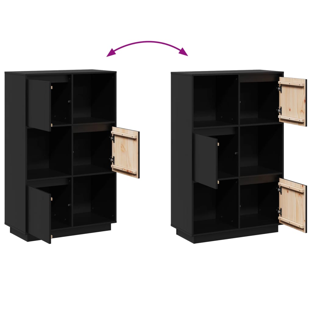 Credenza Nera 74x35x117 cm in Legno Massello di Pino 814368