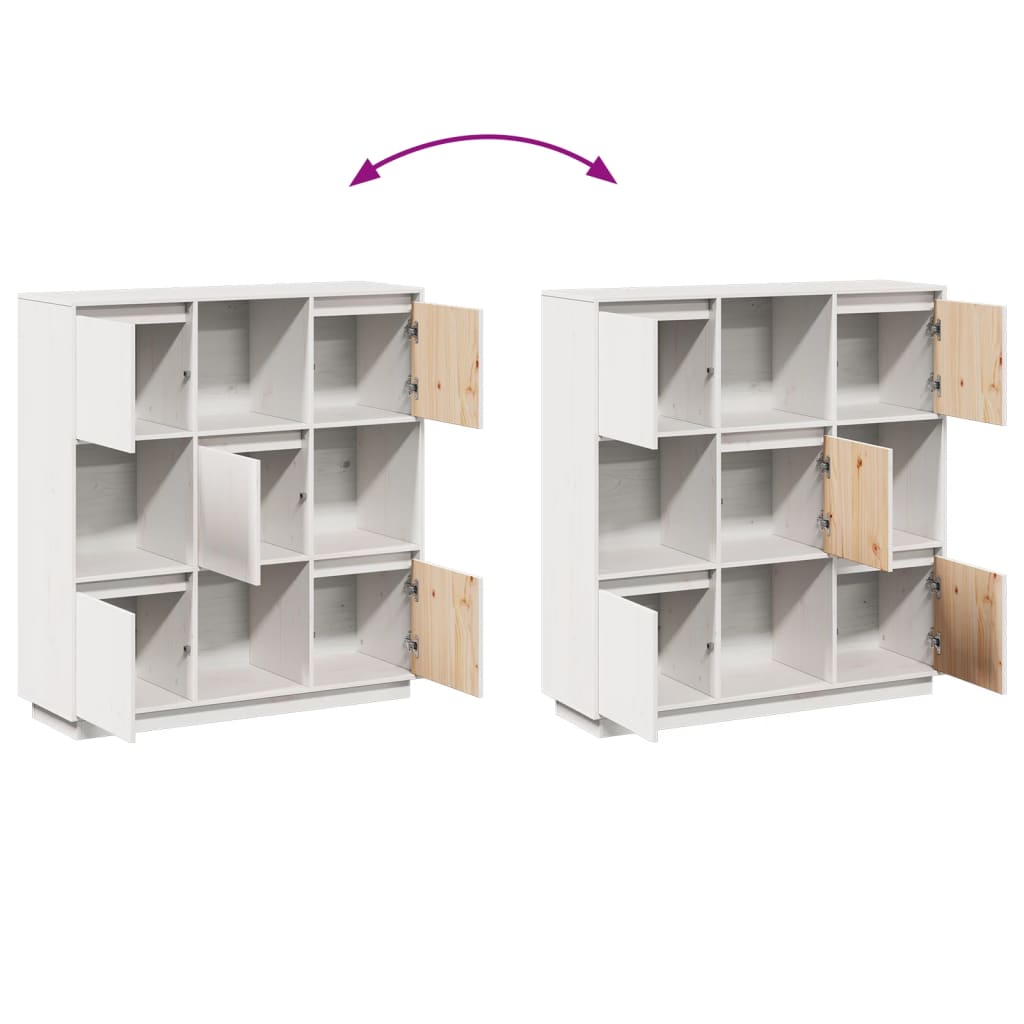 Credenza Bianca 110,5x35x117 cm in Legno Massello di Pino 814370