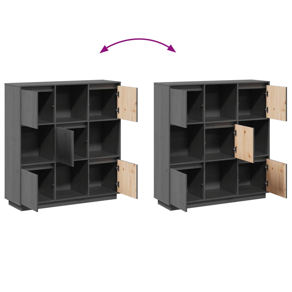 Credenza Grigia 110,5x35x117 cm in Legno Massello di Pino 814371