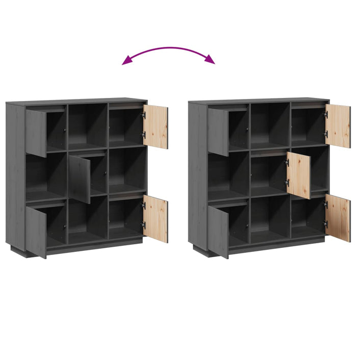 Credenza Grigia 110,5x35x117 cm in Legno Massello di Pino 814371