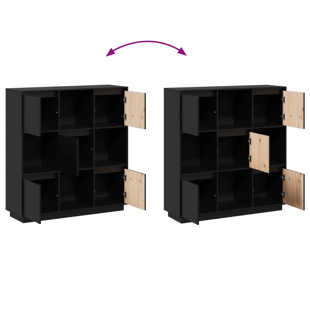 Credenza Nera 110,5x35x117 cm in Legno Massello di Pino 814373