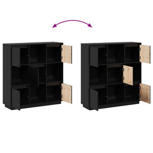 Credenza Nera 110,5x35x117 cm in Legno Massello di Pino 814373