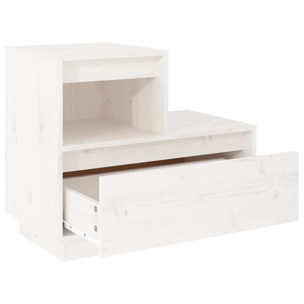 Comodino Bianco 60x34x51 cm in Legno Massello di Pino 814376