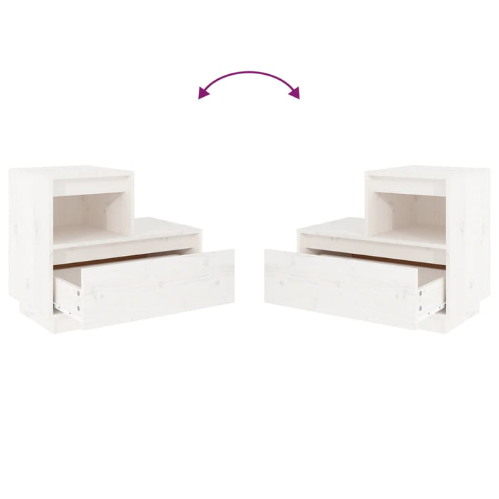 Comodino Bianco 60x34x51 cm in Legno Massello di Pino 814376