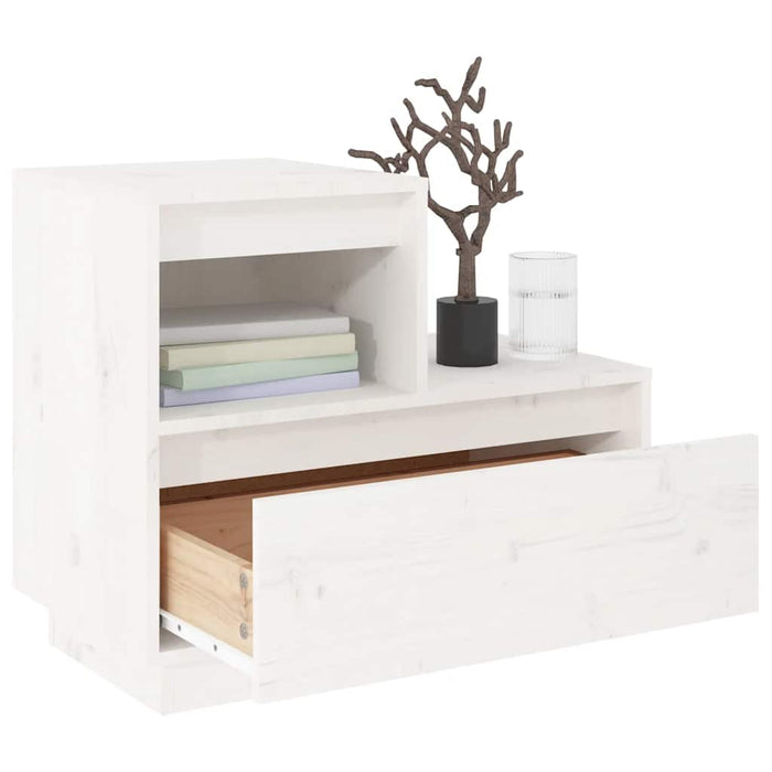 Comodino Bianco 60x34x51 cm in Legno Massello di Pino 814376