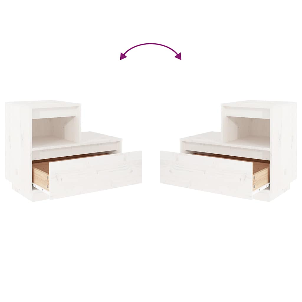 Comodino-Tavolino da notte Bianco 60x34x51 cm in Legno Massello di Pino