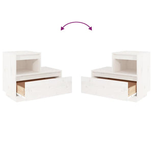 Comodino-Tavolino da notte Bianco 60x34x51 cm in Legno Massello di Pino