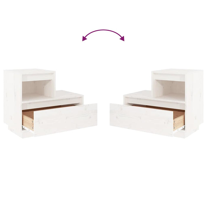 Comodino-Tavolino da notte Bianco 60x34x51 cm in Legno Massello di Pino