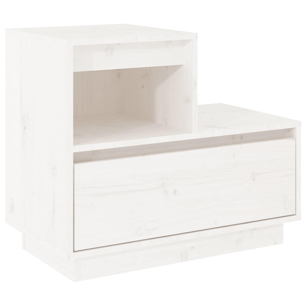 Comodini Bianchi 2 pz-Set di 2 Tavolino da notte 60x34x51 cm in Legno Massello di Pino