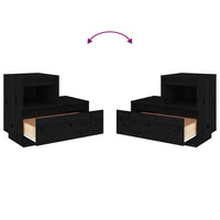 Comodino Nero 60x34x51 cm in Legno Massello di Pino