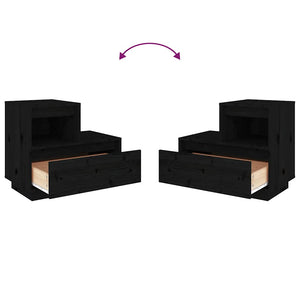 Comodino Nero 60x34x51 cm in Legno Massello di Pino