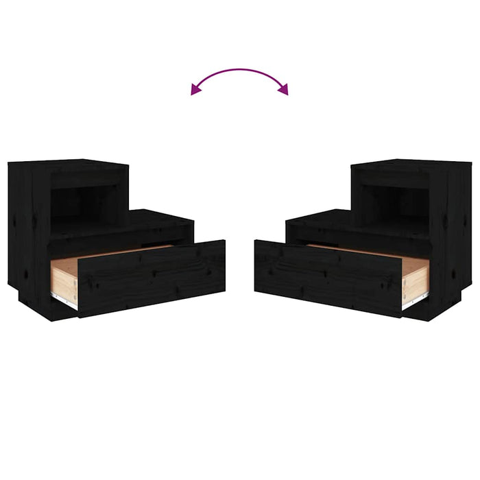 Comodino Nero 60x34x51 cm in Legno Massello di Pino