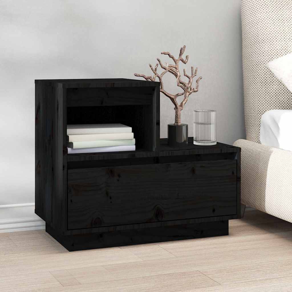 Comodini Neri 2 pz-Set di 2 Tavolino da notte 60x34x51 cm in Legno Massello di Pino