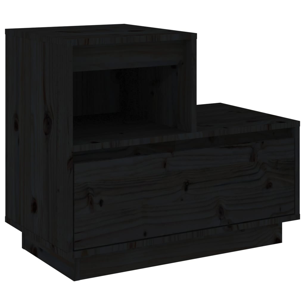 Comodini Neri 2 pz 60x34x51 cm in Legno Massello di Pino 814383