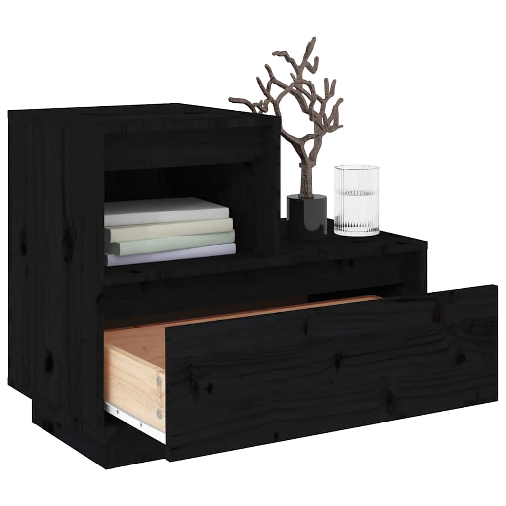Comodini Neri 2 pz-Set di 2 Tavolino da notte 60x34x51 cm in Legno Massello di Pino