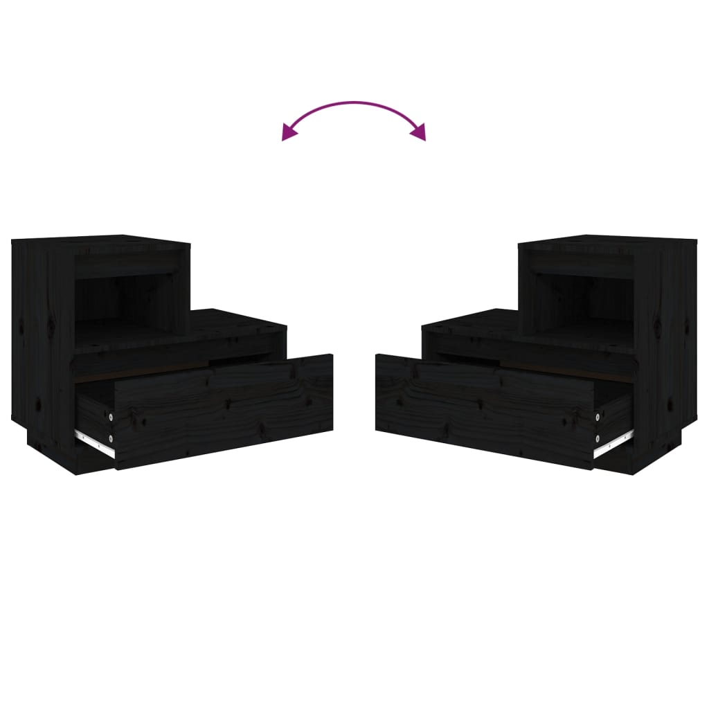 Comodini Neri 2 pz 60x34x51 cm in Legno Massello di Pino 814383