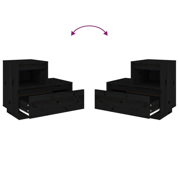 Comodini Neri 2 pz 60x34x51 cm in Legno Massello di Pino 814383