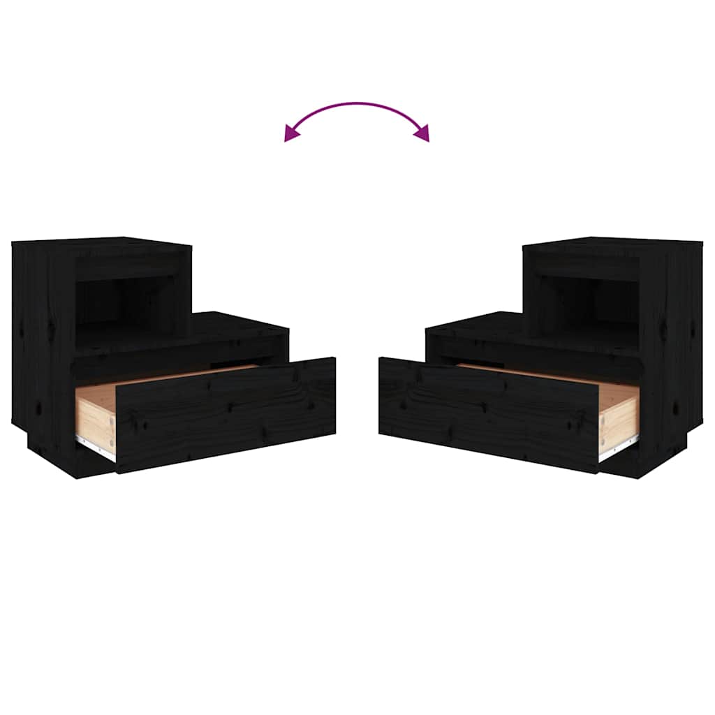 Comodini Neri 2 pz 60x34x51 cm in Legno Massello di Pino cod mxl 30065