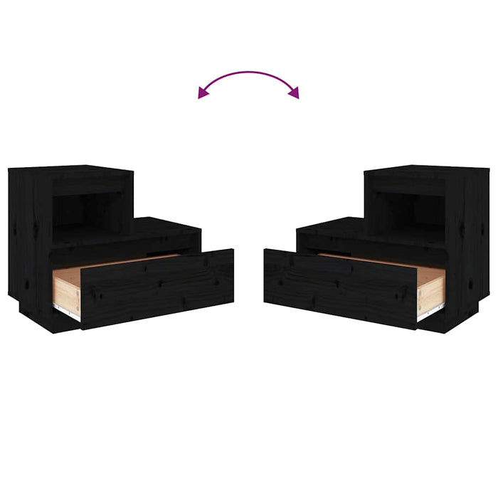 Comodini Neri 2 pz 60x34x51 cm in Legno Massello di Pino cod mxl 30065