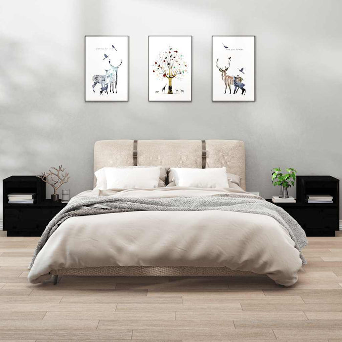Comodini Neri 2 pz-Set di 2 Tavolino da notte 60x34x51 cm in Legno Massello di Pino
