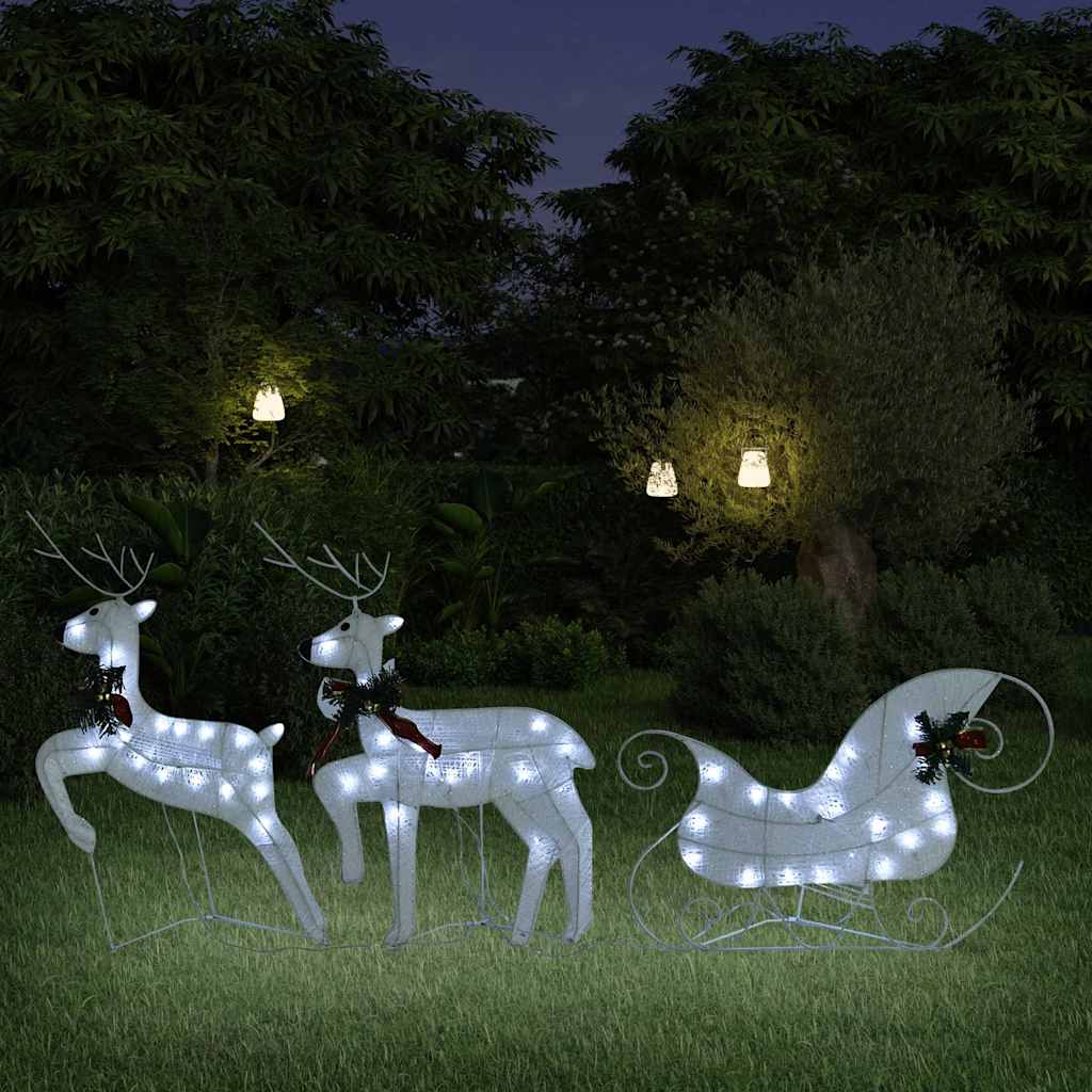 Renne e Slitta di Natale Decorazione Esterni 60 LED Bianco 342682