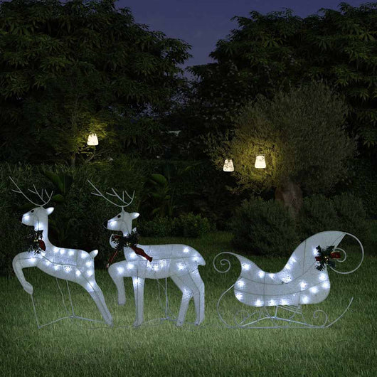 Renne e Slitta di Natale Decorazione Esterni 60 LED Bianco 342682