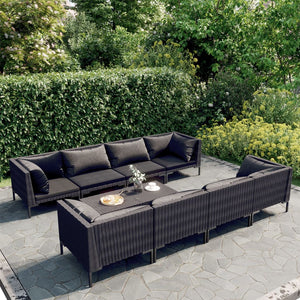 Set Divani da Giardino 9 pz con Cuscini Polyrattan Grigio Scuro 3099802