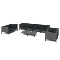 Set Divani Giardino 9pz con Cuscini in Polyrattan Grigio Scuro cod mxl 48783