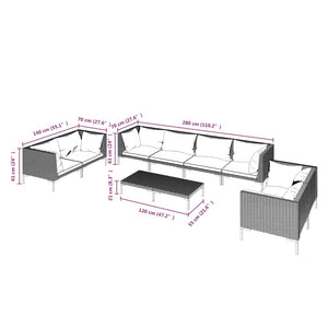 Set Divani Giardino 9pz con Cuscini in Polyrattan Grigio Scuro cod mxl 48783