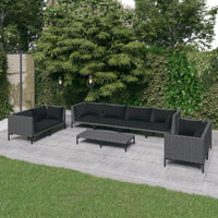 Set Divani Giardino 9pz con Cuscini in Polyrattan Grigio Scuro cod mxl 48783