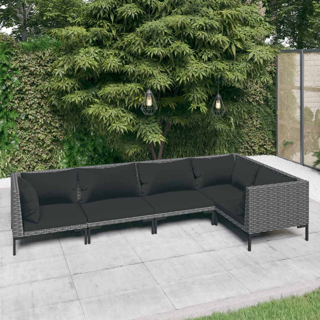 Divani da Giardino 5 pz con Cuscini in Polyrattan Grigio Scuro 3099838
