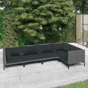 Divani da Giardino 5 pz con Cuscini in Polyrattan Grigio Scuro 3099838