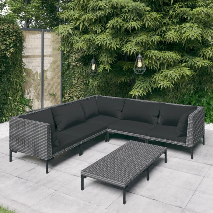 Divani da Giardino 6 pz con Cuscini in Polyrattan Grigio Scuro 3099841