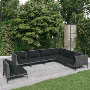 Set Divani da Giardino 7 pz con Cuscini Polyrattan Grigio Scuro cod mxl 41917