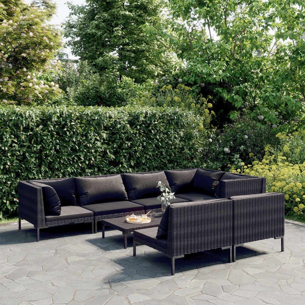 Divani da Giardino 8 pz con Cuscini in Polyrattan Grigio Scuro 3099861
