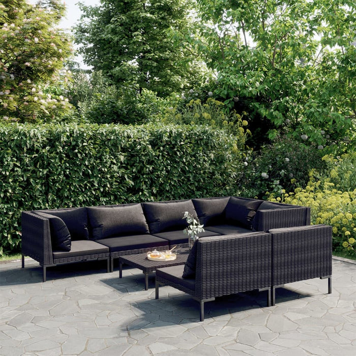 Divani da Giardino 8 pz con Cuscini in Polyrattan Grigio Scuro 3099861
