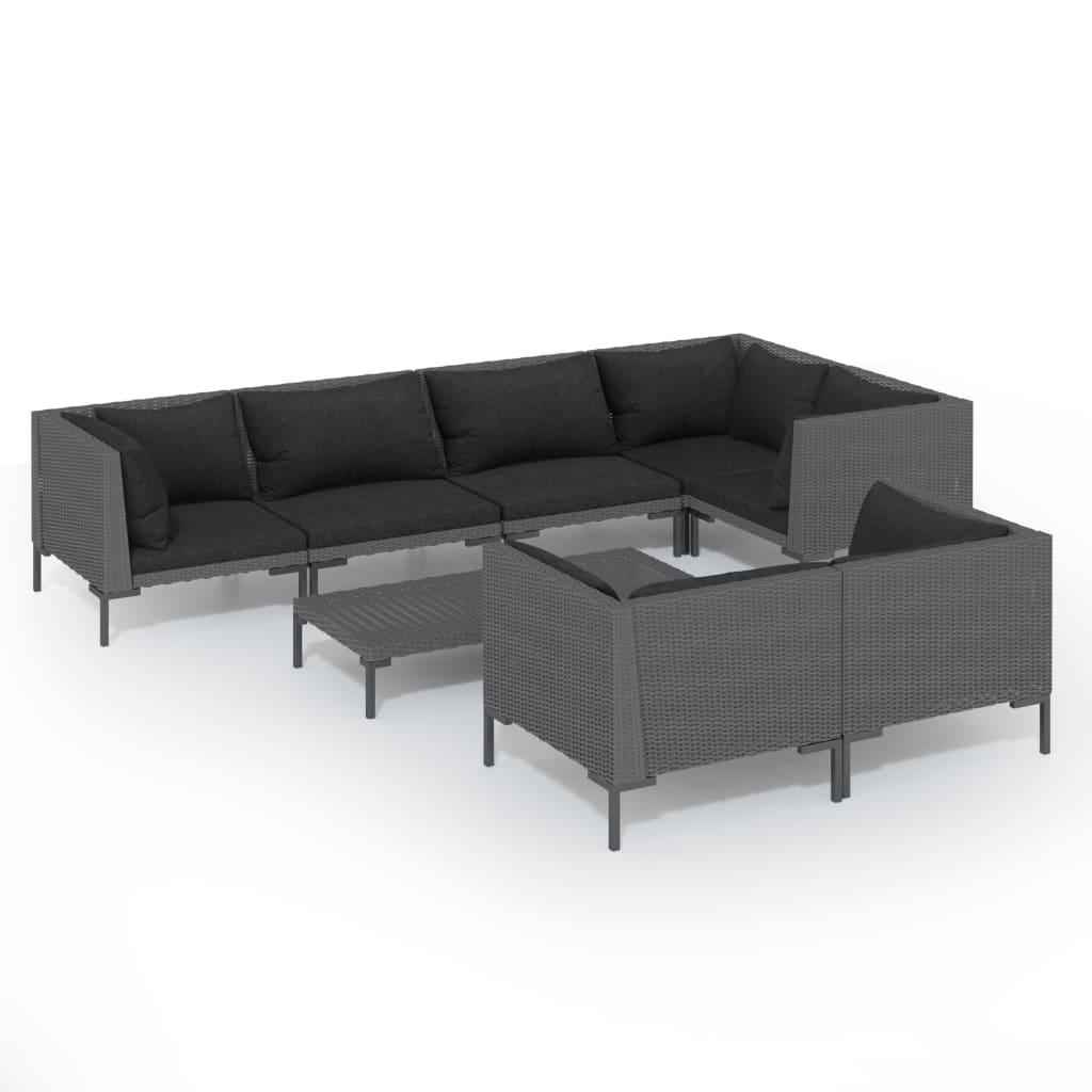 Set Divani Giardino 8 pz con Cuscini in Polyrattan Grigio Scuro cod mxl 41883