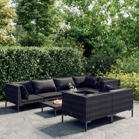 Set Divani Giardino 8 pz con Cuscini in Polyrattan Grigio Scuro cod mxl 41883