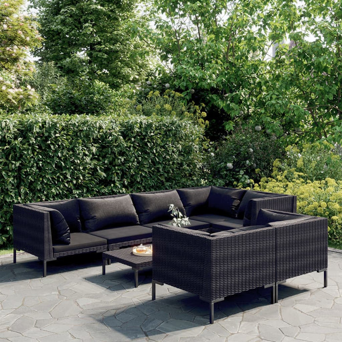 Set Divani Giardino 8 pz con Cuscini in Polyrattan Grigio Scuro cod mxl 41883
