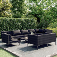 Set Divani da Giardino 10pz con Cuscini Polyrattan Grigio Scuro cod mxl 41916