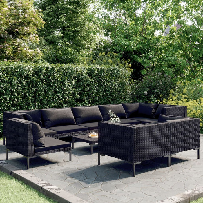 Set Divani da Giardino 10pz con Cuscini Polyrattan Grigio Scuro cod mxl 41916