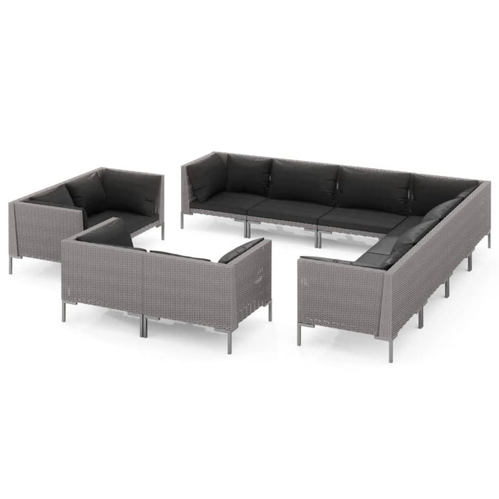 Set Divani da Giardino 11pz con Cuscini Polyrattan Grigio Scuro cod mxl 48768