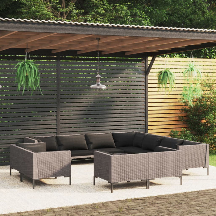 Set Divani da Giardino 11pz con Cuscini Polyrattan Grigio Scuro cod mxl 48768