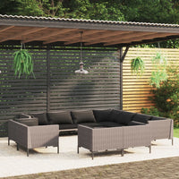 Divani da Giardino 11 pz con Cuscini in Polyrattan Grigio Scuro 3099902
