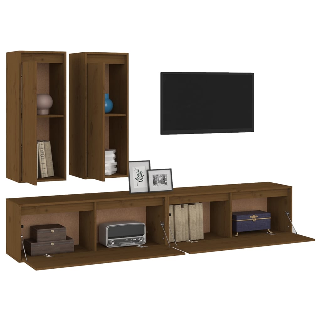 Mobili Porta TV 4 pz Miele in Legno Massello di Pino cod mxl 5827