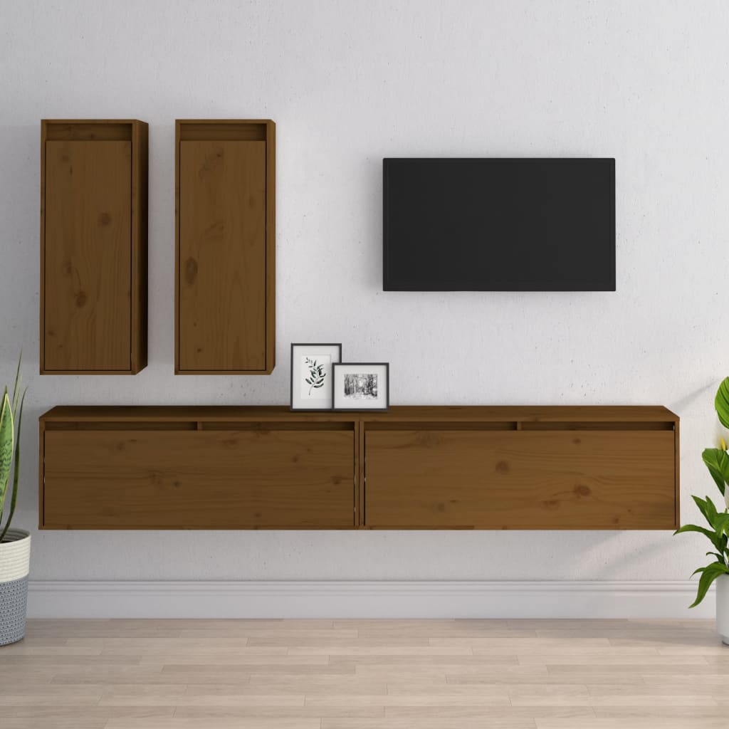Mobili Porta TV 4 pz Miele in Legno Massello di Pino cod mxl 5827