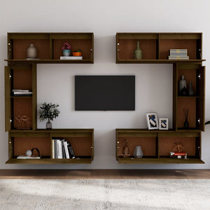 Mobili Porta TV 6 pz ambra in Legno Massello di Pino 3100202
