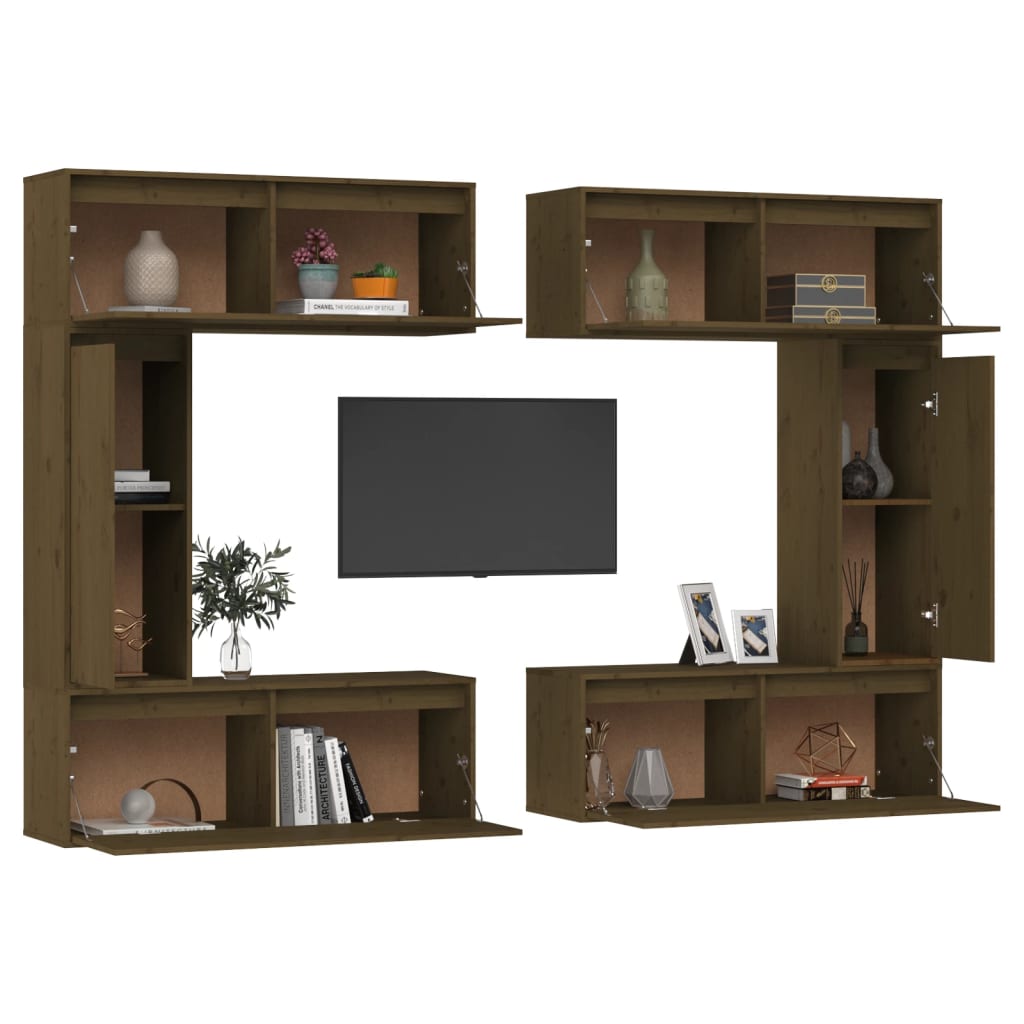 Mobili Porta TV 6 pz ambra in Legno Massello di Pino 3100202