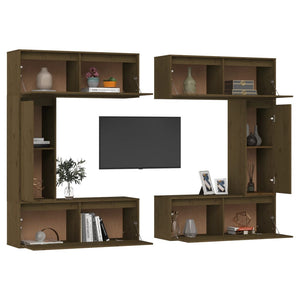 Mobili Porta TV 6 pz ambra in Legno Massello di Pino 3100202