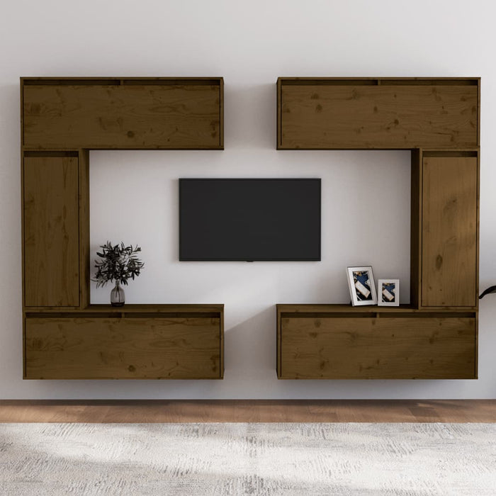 Mobili Porta TV 6 pz ambra in Legno Massello di Pino 3100202